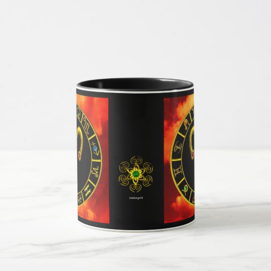 牡羊座〔占星術の〕十二宮図誕生日宝石 マグカップ (中央)