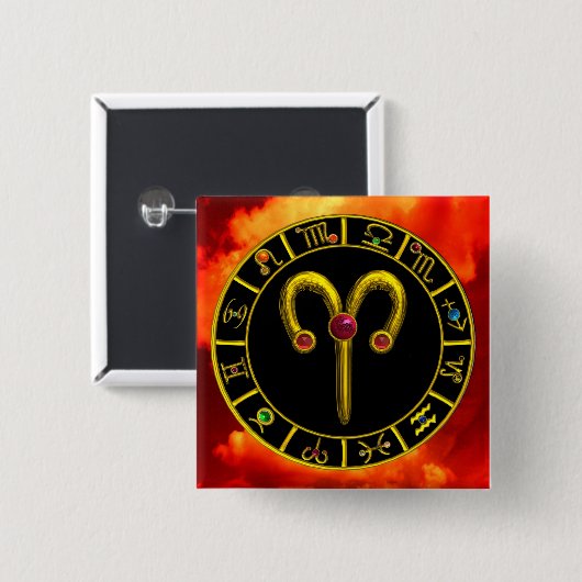 牡羊座〔占星術の〕十二宮図誕生日宝石 缶バッジ (正面&裏面)