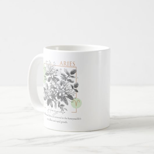 牡羊座〔占星術の〕十二宮図誕生花月誕生日 コーヒーマグカップ (正面左)