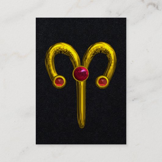 牡羊座，金ゴールド〔占星術の〕十二宮図標識，赤ルビージェムブラック紙 名刺 (裏面)