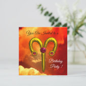 牡羊座、金ゴールド〔占星術の〕十二宮図誕生日パーティレッドイエロースカイ 招待状 (スタンド正面)