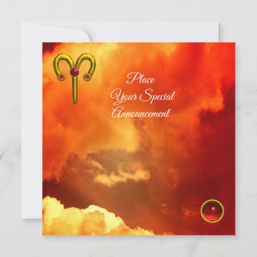 牡羊座、金ゴールド〔占星術の〕十二宮図誕生日パーティレッドイエロースカイ 招待状 (裏面)