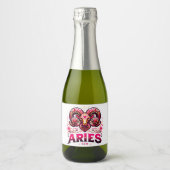 牡羊座SZNピンクとオレンジの〔占星術の〕十二宮図誕生日 スパークリングワインラベル (正面)