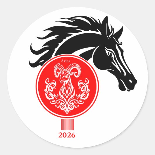 牡羊座x馬の年2026 ラウンドシール (正面)