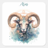 牡羊星占い〔占星術の〕十二宮図水色の牡羊座のサイン スクエアシール (正面)