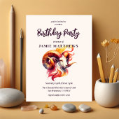 牡羊水色ラム〔占星術の〕十二宮図をテーマにした誕生日パーティー インビテーションポストカード