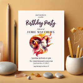 牡羊水色ラム〔占星術の〕十二宮図をテーマにした誕生日パーティー インビテーションポストカード