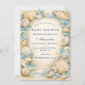 牡蠣とヒトデのビーチベイビーシャワー 招待状 (正面)