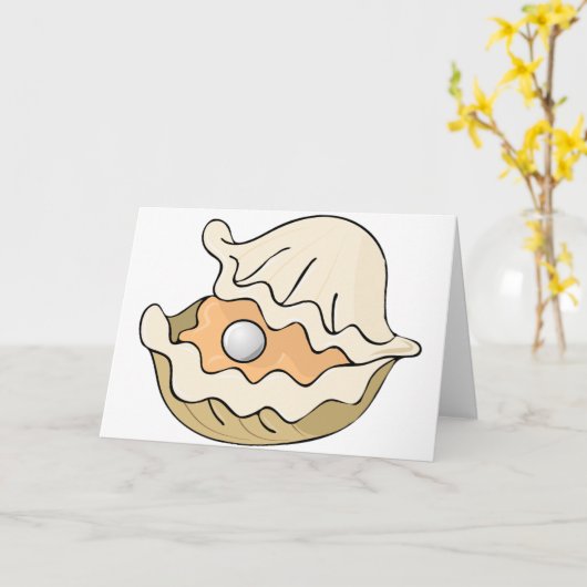 牡蠣の挨拶状に入った真珠 カード (黄色い花)