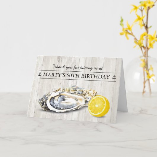 牡蠣の焼き魚航海の料理ありがとう カード (黄色い花)