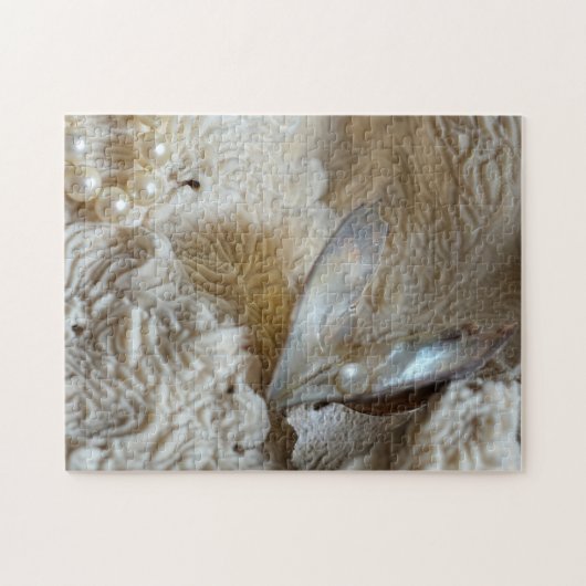 牡蠣の真珠と天然の海のサンゴ写真 ジグソーパズル (横)