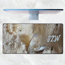 牡蠣の真珠と天然の海のサンゴ写真 デスクマット