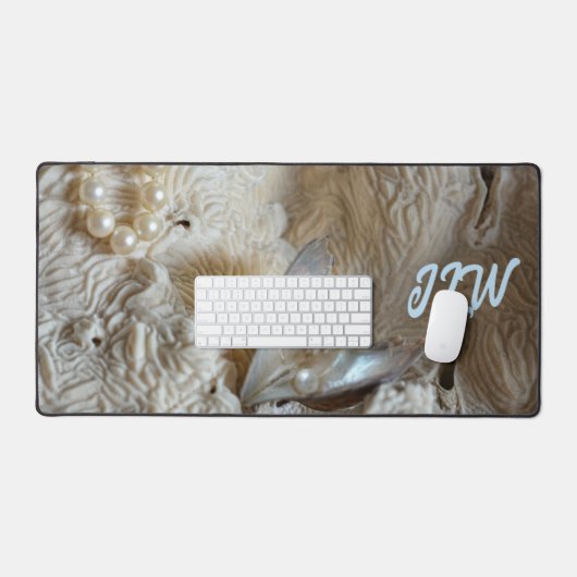 牡蠣の真珠と天然の海のサンゴ写真 デスクマット (キーボード&マウス)