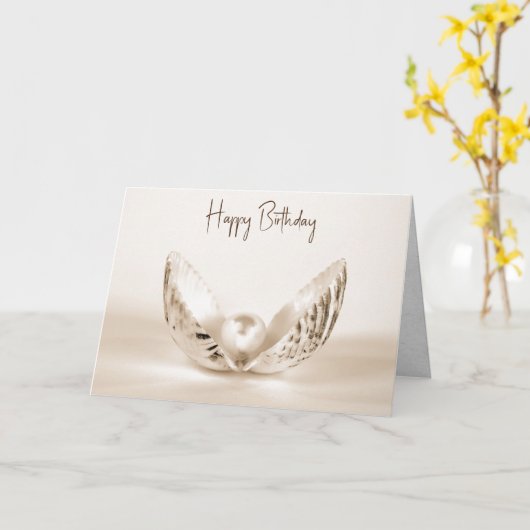 牡蠣の貝殻に入った誕生日珠 カード (黄色い花)