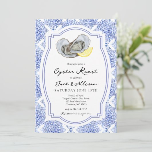 牡蠣パーティーの招待 牡蠣パーティーのカップルシャワー 招待状 (スタンド正面)