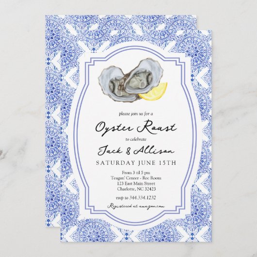牡蠣パーティーの招待 牡蠣パーティーのカップルシャワー 招待状 (正面/裏面)