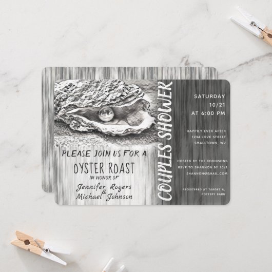 牡蠣ローストカップルが白黒シャワー 招待状 (正面/裏面インサイチュ)