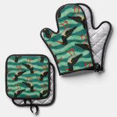 牡蠣捕獲器 鍋つかみ&鍋敷きセット (正面/裏面)