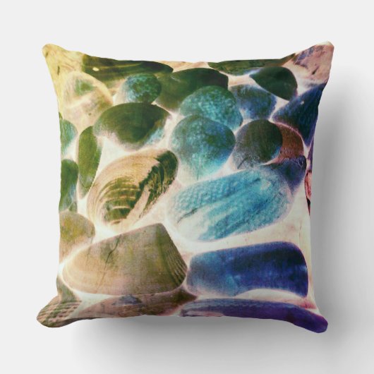 牡蠣殻の色が青からベージュに変わった クッション (正面)