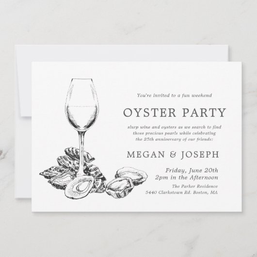 牡蠣真珠記念日ディナー|黒のストライプ 招待状 (正面)