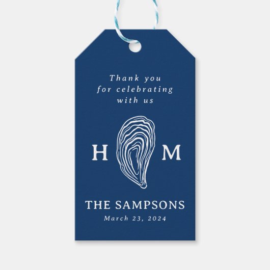 牡蠣航海の貝殻モノグラ結婚ム ギフトタグ (正面)