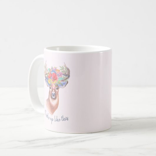 牡鹿と花冠がおもしろいこのように目覚める コーヒーマグカップ (正面左)