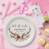 牡鹿田舎植物学結婚のmrとmrsスクリプト ペーパープレート (パーティー)