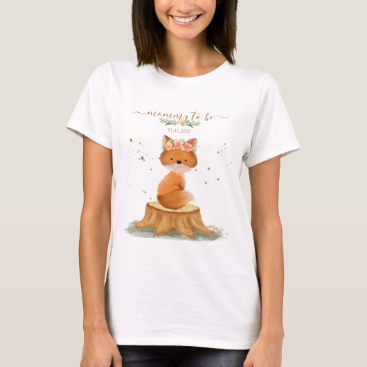 牧場のキツネベビーシャワー ママになります Tシャツ (正面)