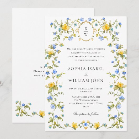 牧場のパステル フレンチ ローズ ウェディング フラワーズ 招待状 (正面/裏面)