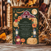 牧場のランタンと秋の花のウェディング 招待状