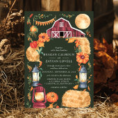 牧場のランタンと秋の花のウェディング 招待状