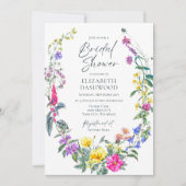 牧場のワイルドフラワーのカラフルな花束 ブライダルシャワー 招待状 (正面)