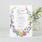 牧場のワイルドフラワーのカラフルな花束 ブライダルシャワー 招待状 (スタンド正面)