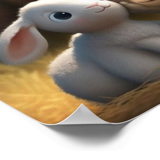 牧場の仲間シリーズ - かわいいウサギとヒツジ ポスター (角)