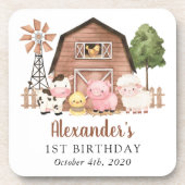 牧場の動物たち かわいい動物たち 納屋 1歳の誕生日 コースター (正面)