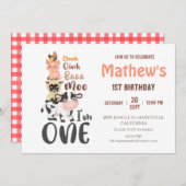 牧場の動物たち ホーリー・カウ ファースト 1st バースデー 招待状 (正面/裏面)