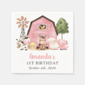 牧場の動物たち、可愛い動物たち、納屋、初誕生日 スタンダードカクテルナプキン (正面)