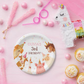 牧場の動物たち 女子 ピンク ギンガムチェック 農場 誕生日 ペーパープレート (パーティー)