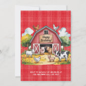 牧場の動物たち 男の子の1歳の誕生日パーティー 招待状 (裏面)