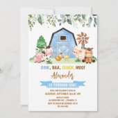 牧場の動物の男の子の1歳の誕生日 招待状 (正面)