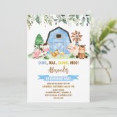 牧場の動物の男の子の1歳の誕生日 招待状 (スタンド正面)