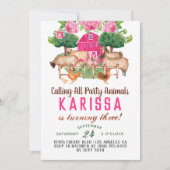 牧場の動物の誕生日パーティー招待状 招待状 (正面)