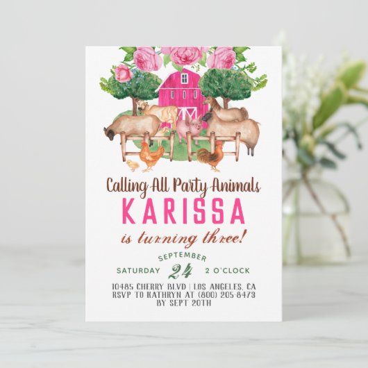 牧場の動物の誕生日パーティー招待状 招待状 (スタンド正面)