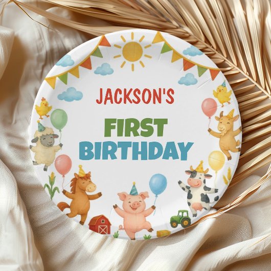 牧場の動物の誕生日パーティー紙皿 ペーパープレート