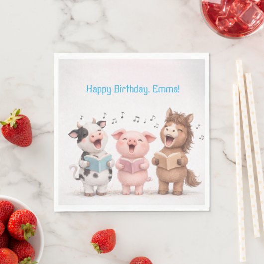 牧場の動物バンドの誕生日 スタンダードランチョンナプキン (インサイチュ)