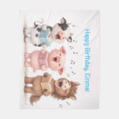 牧場の動物バンドの誕生日 フリースブランケット (正面)