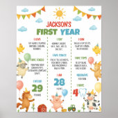 牧場の動物1歳の誕生日記念プレート ポスター (正面)