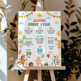 牧場の動物1歳の誕生日記念プレート ポスター