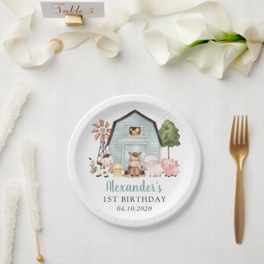 牧場の動物 かわいい動物 納屋 一歳の誕生日 ペーパープレート (ウェディング)