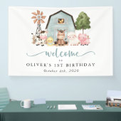 牧場の動物 かわいい動物 1歳の誕生日ウェルカム 横断幕 (トレードショー)